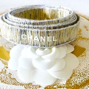 1 yards Cream/Gold Chanel Ribbon Authentic Chanel 2023 Holiday Ribbon